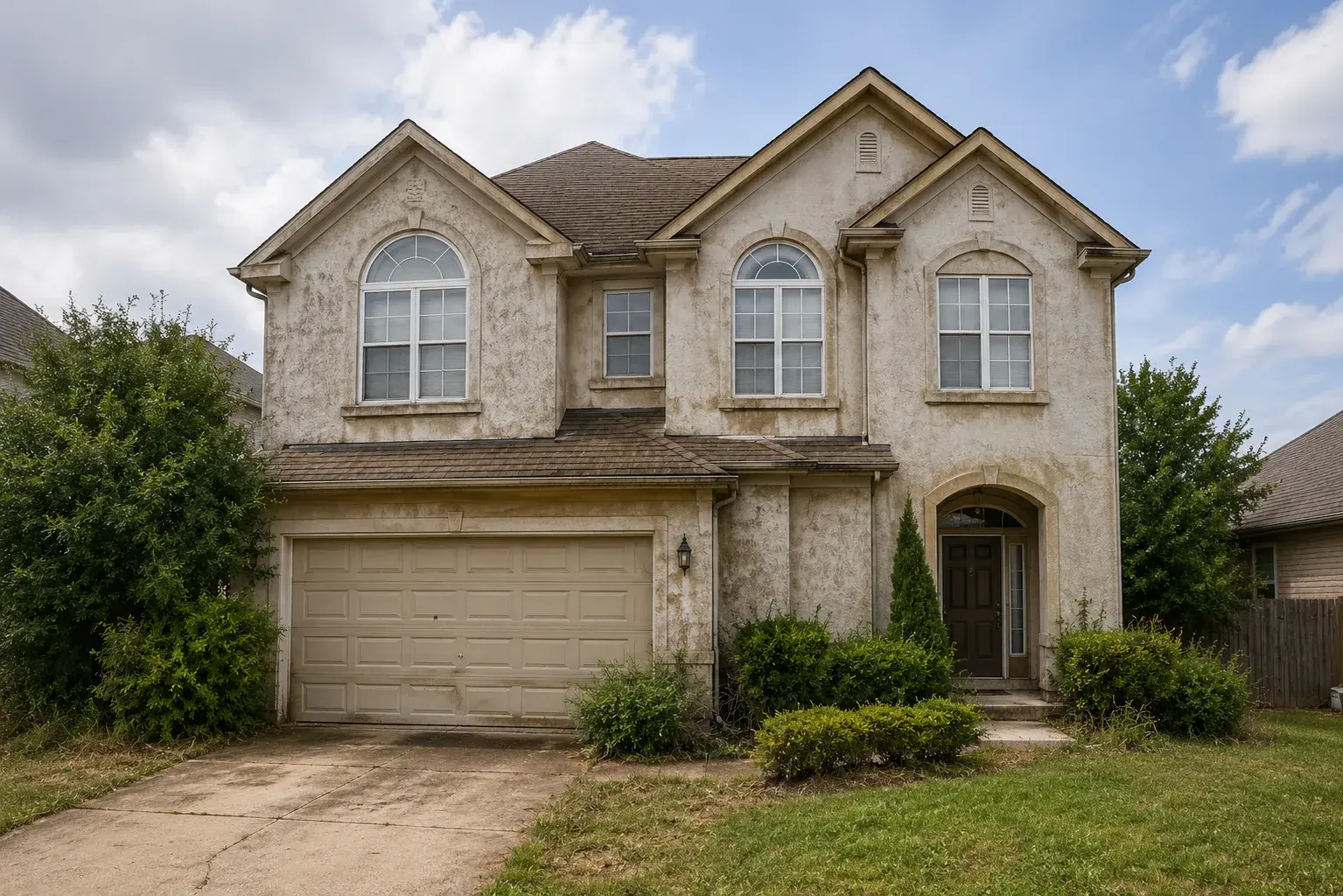 Faded, weathered home exterior in Dallas before a Dallas Paints repaint