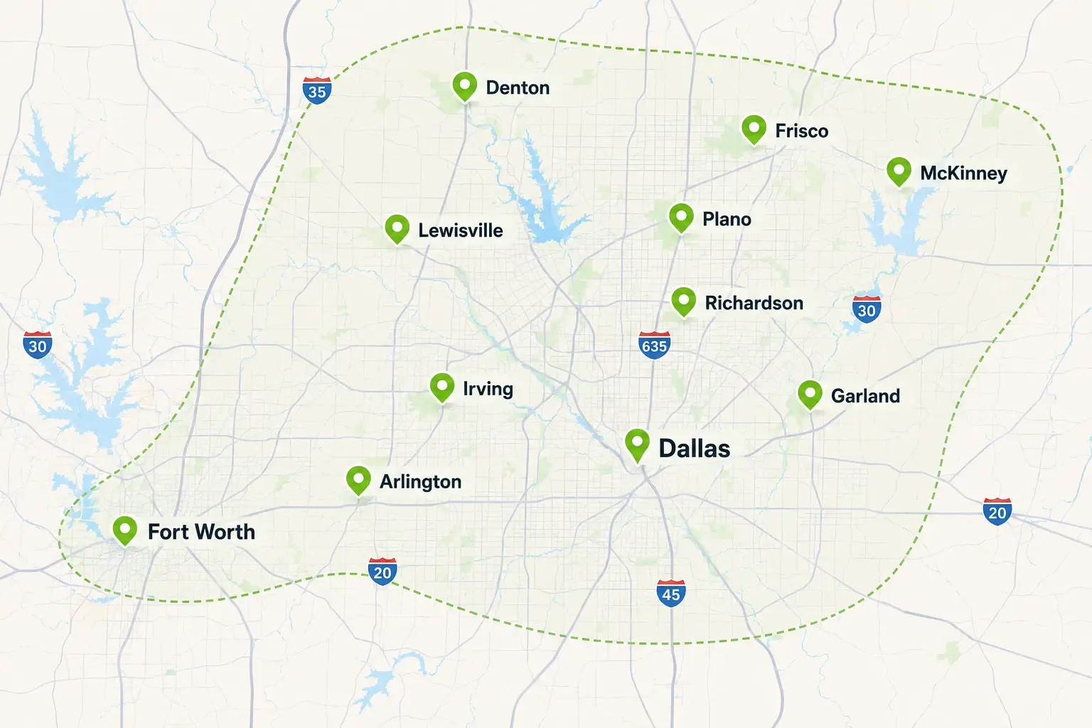 Dallas-Fort Worth service area map