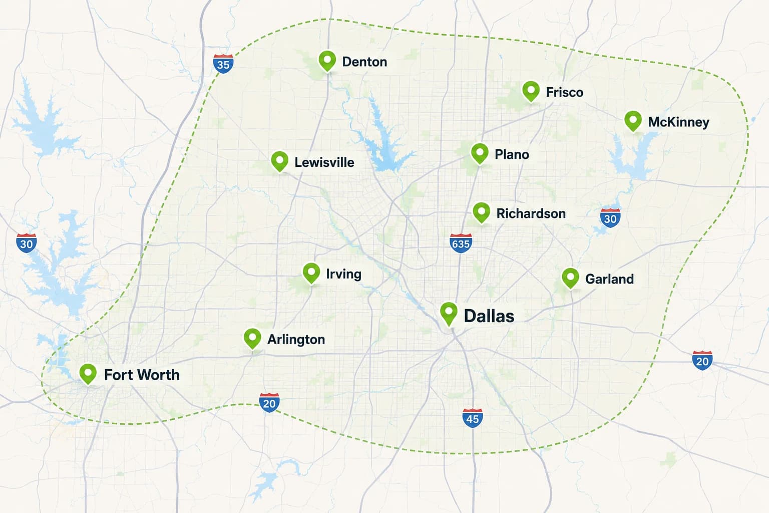 Dallas-Fort Worth service area map
