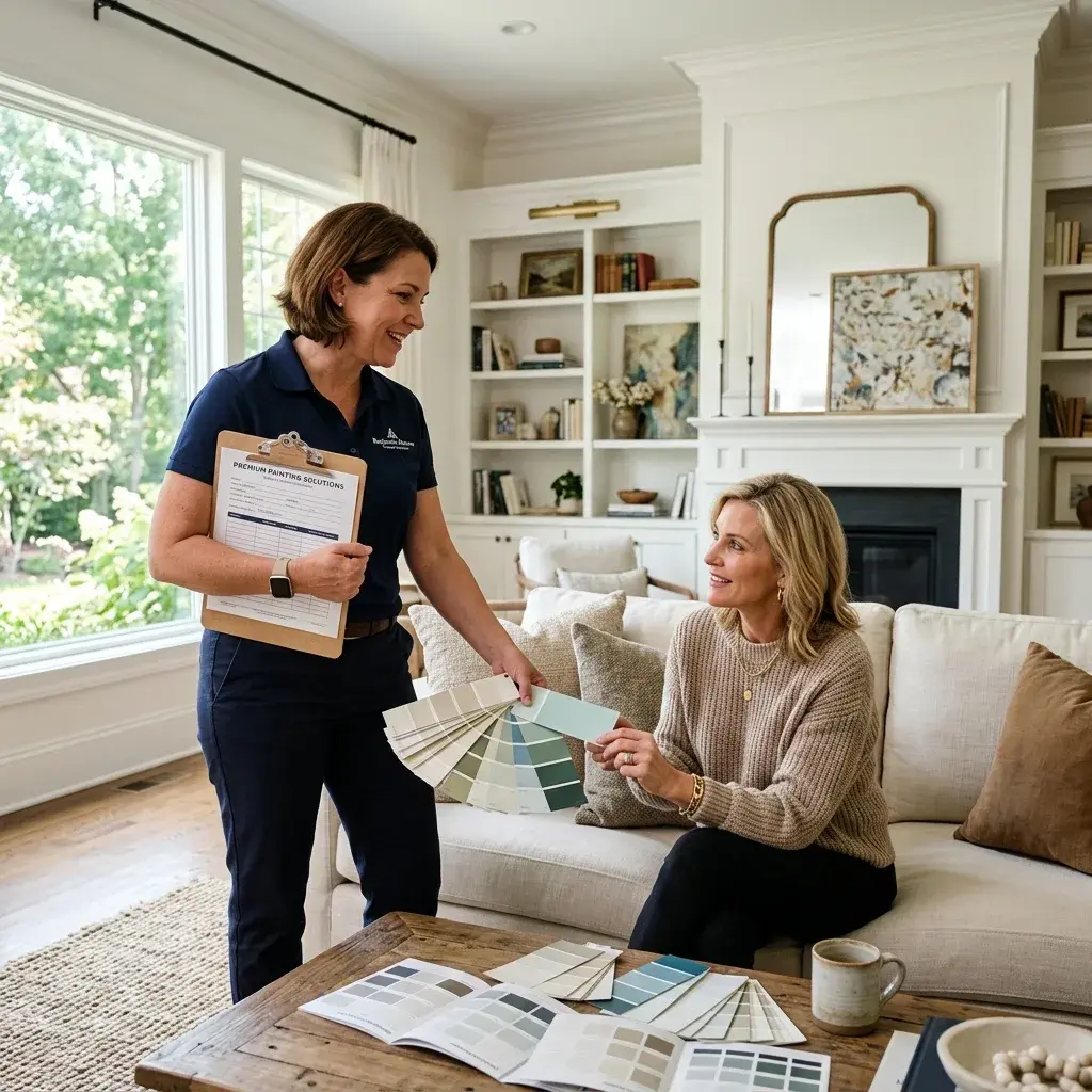 A professional painting consultation with a homeowner